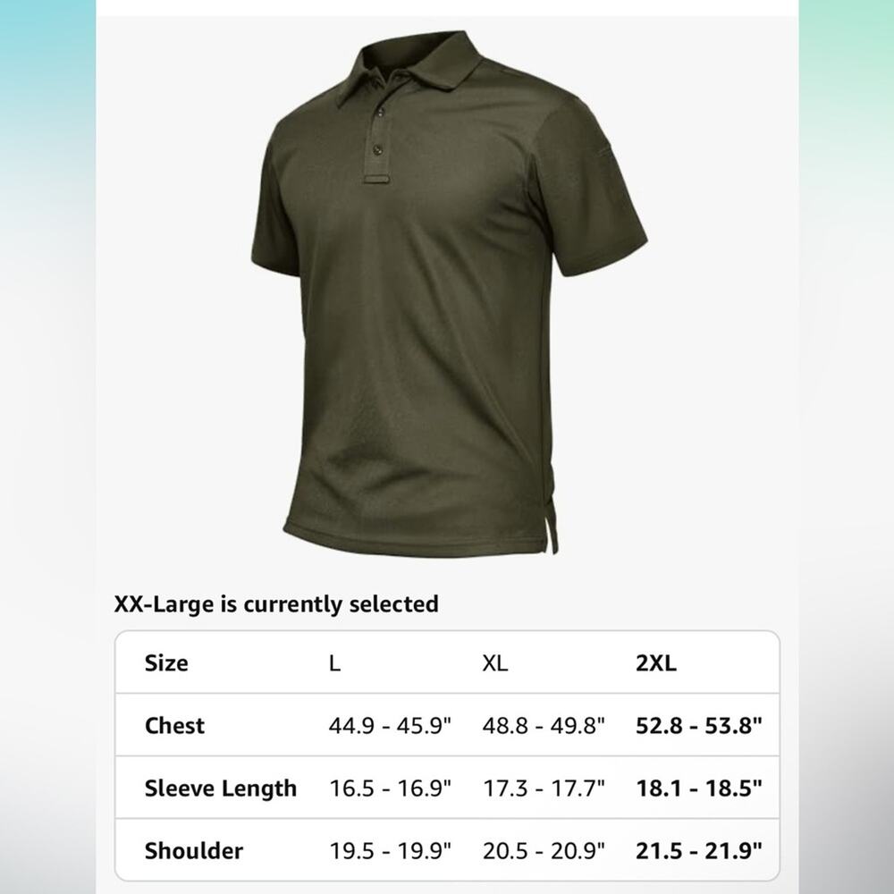 Tacvasen Army Green Polo Moisture-Wicking Fabric Size 2XL - Picture 5 of 6